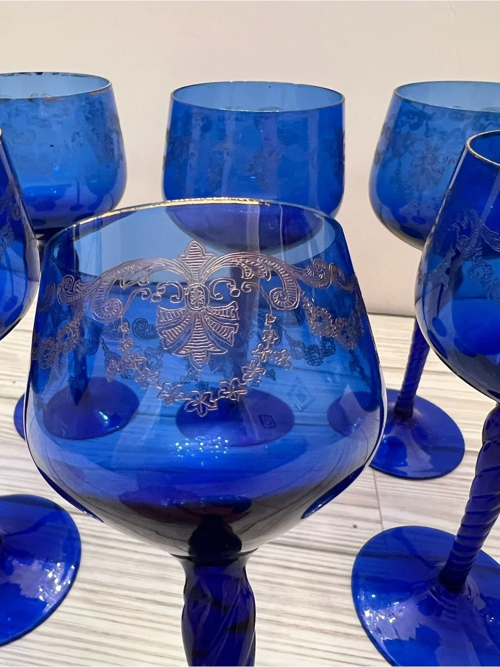 Cobalt Blue Twisted Stem Wine Glasses - Set of 6